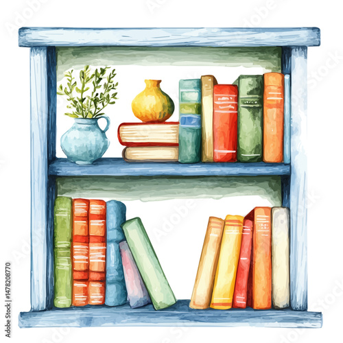 watercolor of Bookshelf, isolated on a white background.