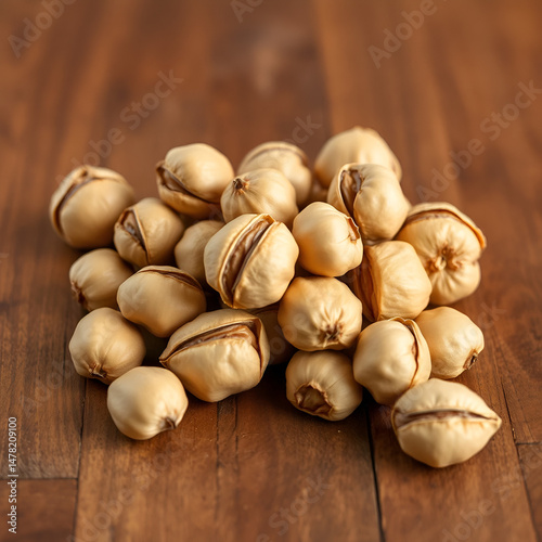 unshelled dry hazelnuts on wooden background