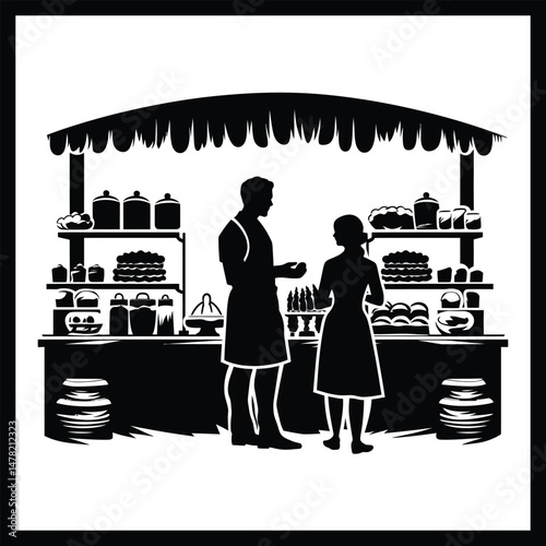 Bakery Scene Black Silhouette Art