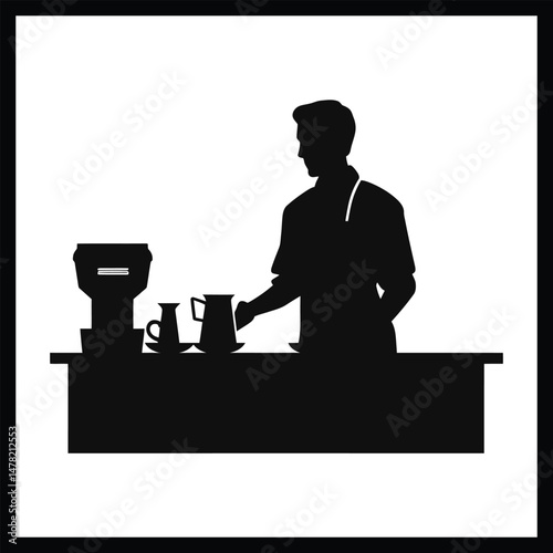 Cafe Worker Silhouette White Background