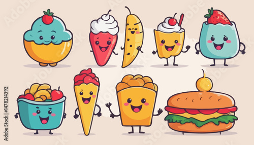Cheerful Food Mascots: Vibrant Cartoon Characters for Digital Content