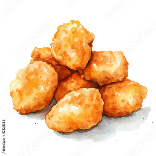 watercolor vector of Chicken Nuggets, isolated on a white background.