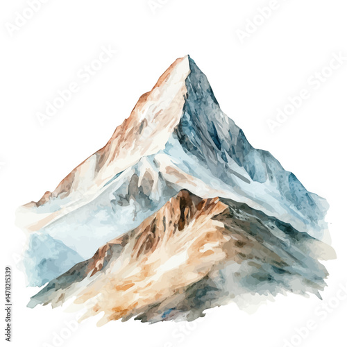 watercolor vector of Mountain Peak, isolated on a white background.