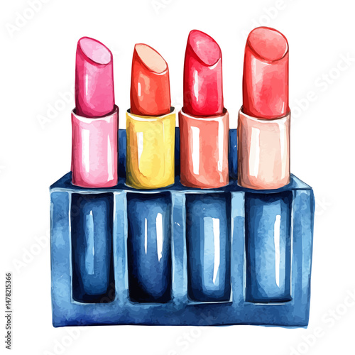 watercolor of Lipstick Holder, isolated on a white background.