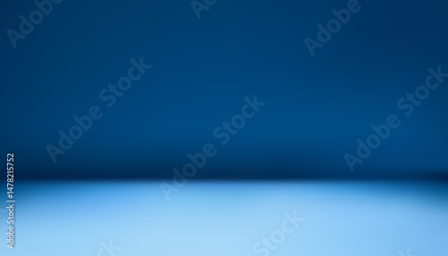 Empty studio with blue gradient background with floor light. Modern dark wall room for lighting to showcase premium products. Abstract pattern backdrop design. Art & Illustration