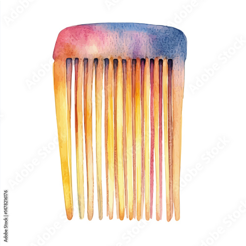 Comb, watercolor illustration, isolated on a white background.