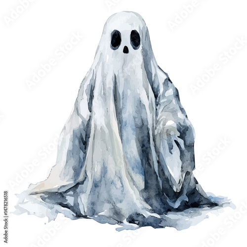 watercolor vector of Halloween Ghostly Figure, isolated on a white background.