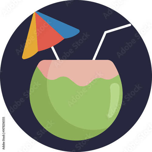A tropical drink served in a coconut shell, symbolizing relaxation by the pool or at the beach.