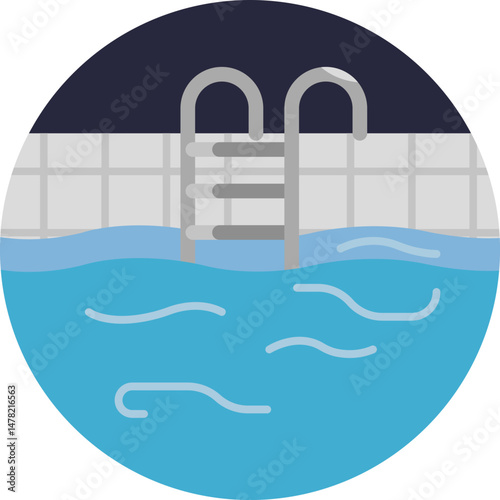 Swimming Pool: A rectangular or circular body of water used for swimming and recreational activities.