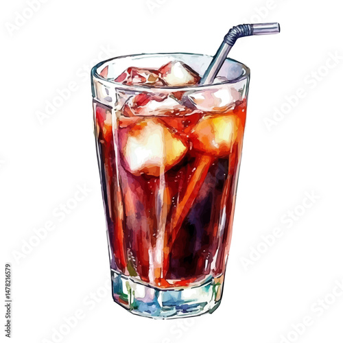 watercolor of Soft Drink, isolated on a white background.