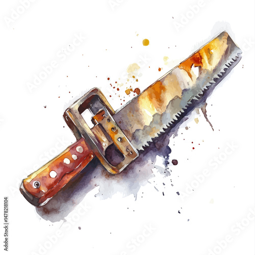 Saw, watercolor illustration, isolated on a white background.