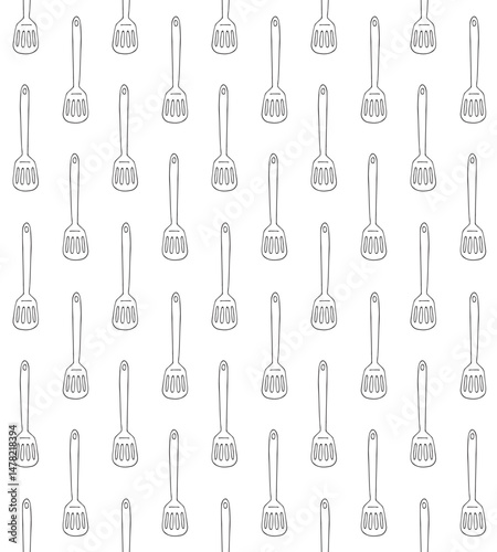 Vector seamless pattern of hand drawn sketch doodle outline spatula isolated on white background