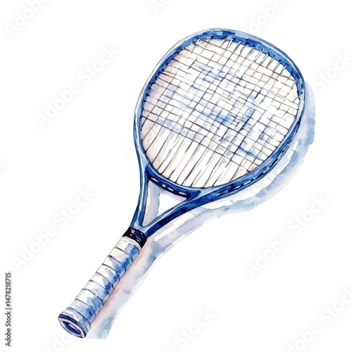 watercolor of Tennis Racket, isolated on a white background.