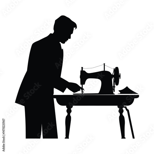 Tailor with Sewing Machine Silhouette