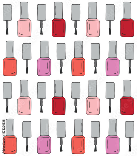 Vector seamless pattern of different color hand drawn sketch doodle nail polish isolated on white background