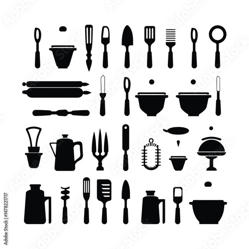 Kitchen Tools Silhouette Vector