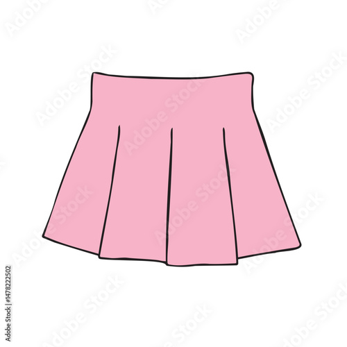 Vector hand drawn sketch doodle colored mini skirt isolated on white background