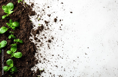 Freshly planted seedlings in dark soil against a light background
