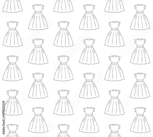 Vector seamless pattern of hand drawn sketch doodle outline dress isolated on white background