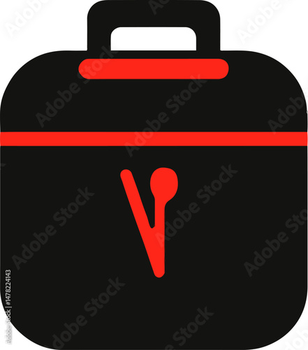 Flat minimal bold silhouette icon of weight loss meal prep black silhouette with a red accent detail health wellness icon