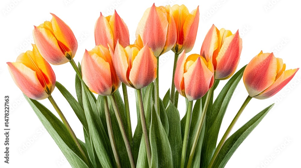 Fototapeta premium Vibrant Peach and Yellow Tulip Bouquet Illustration