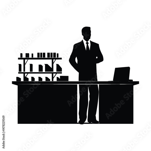 Salesperson with Shop Clipart Vector