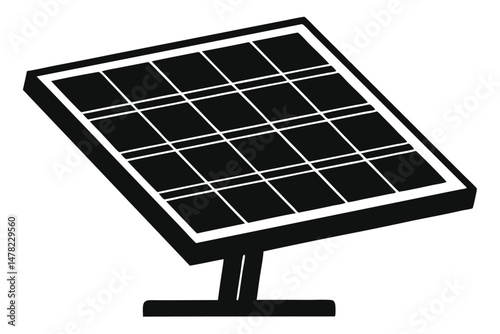 Black and White Graphic Illustration of a Solar Panel with Support Base
