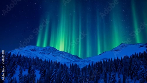 Observing Aurora Borealis Over Snowy Mountains and Forest