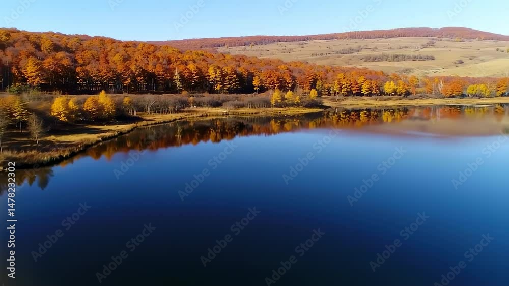 Aerial landscape of autumn lakes and forests