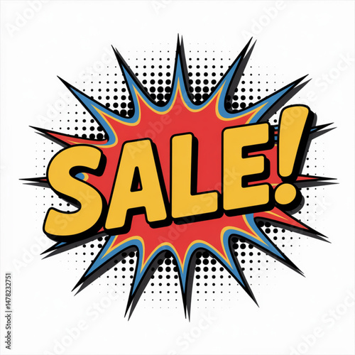 Colorful sale explosion graphic in retro comic style for retail promotions and discount advertising
