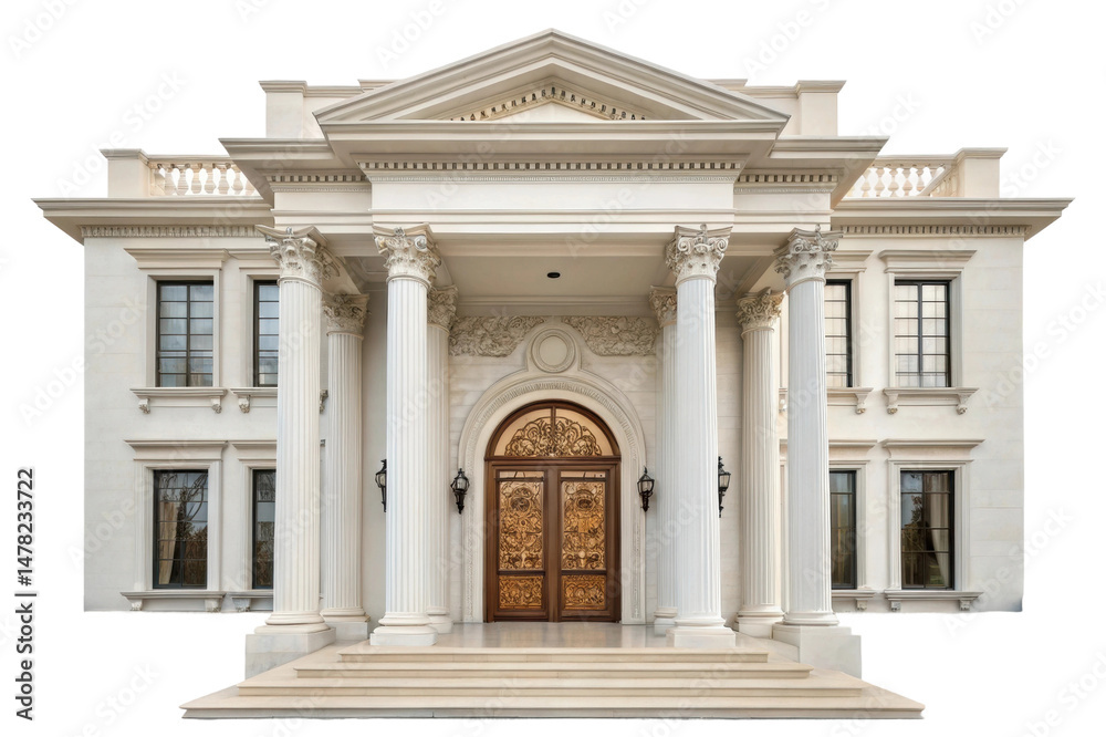Fototapeta premium PNG Neoclassical mansion facade with grand columns and ornate door