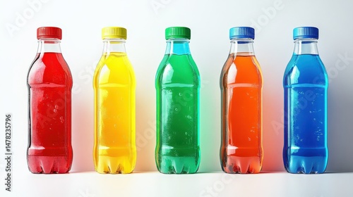 Colorful assorted beverage bottles in a row with different flavors