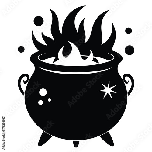 Silhouette of a Witch's Cauldron with Bubbles and Flamelike Emanations Coming Out