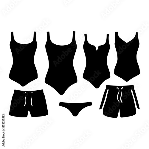 Swimsuit Silhouette Set - Black Vector Graphics