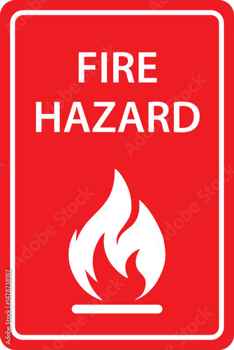 Red label with white border featuring a fire hazard warning and a flame symbol