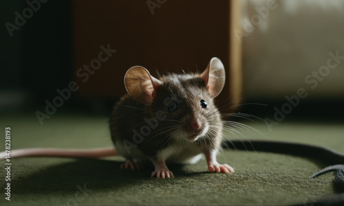 A small rodent perched on top of a vibrant green rug