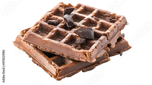 chocolate waffles isolated on white background with clipping path.

