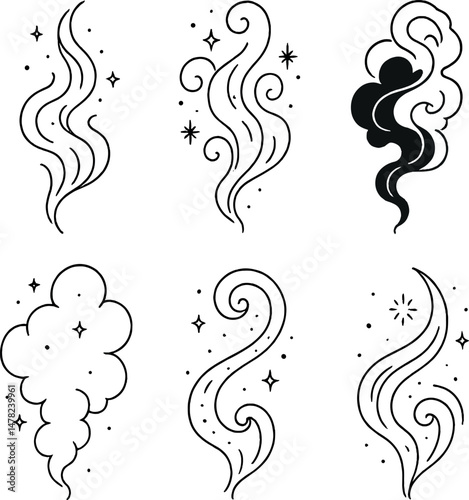 Mystical smoke icons set – silhouette, ethereal and magical symbol collection
