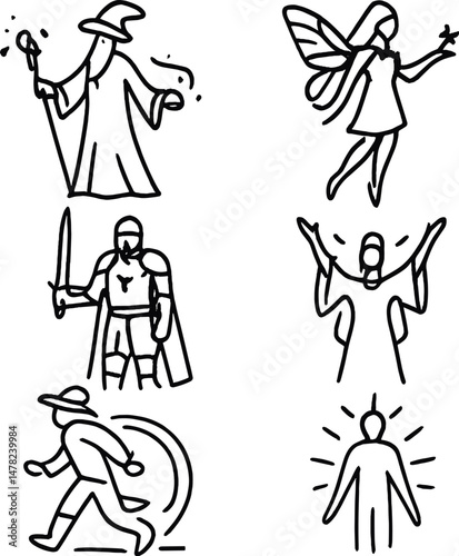 Fantasy silhouette icons set – simple, magical and mythological symbols collection