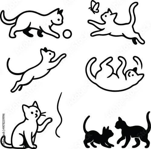 Playful cat silhouettes icons set – simple, fun and minimal feline shapes