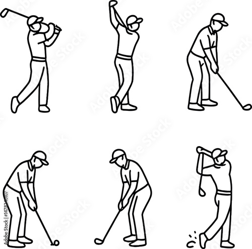 Minimalist golf icons set – silhouette, simple and stylish sport symbols