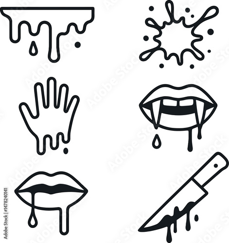 Halloween blood icons set – silhouette, horror and spooky theme symbols