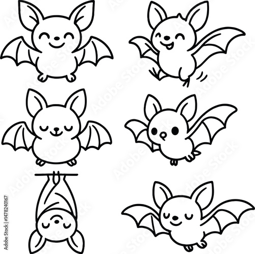 Cute cartoon bat icons set – silhouette, charming and playful character symbols