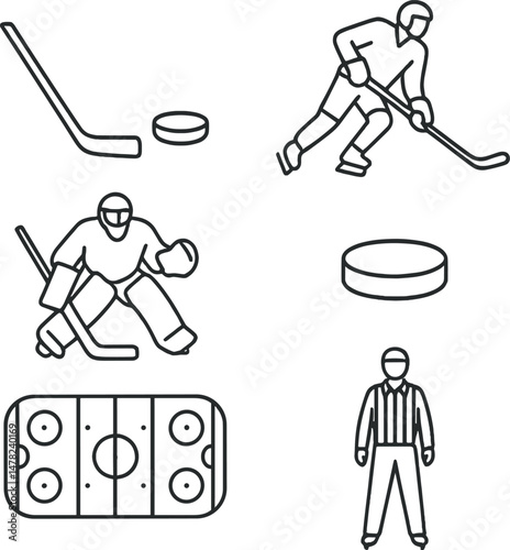 Hockey silhouette icons set – minimalist, simple and sports-themed graphics
