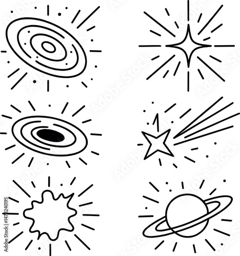 Cosmic energy icons set – outline, galaxy and universe inspired symbols