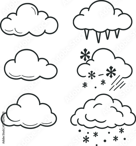 Weather and nature linear icons set – minimalist, snow and cloud symbols