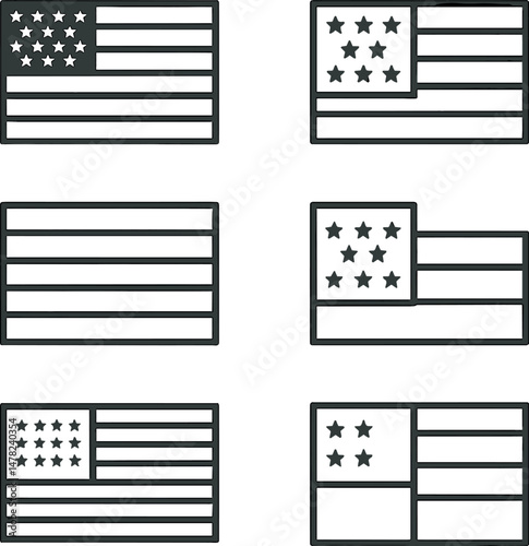 Minimalist usa flags icons set – outline, simple and clean patriotic symbols