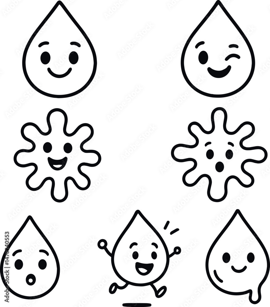Cartoon blood silhouette icons set – playful, animated and whimsical medical symbols Cartoon blood silhouette icons set – playful, animated and whimsical medical symbols