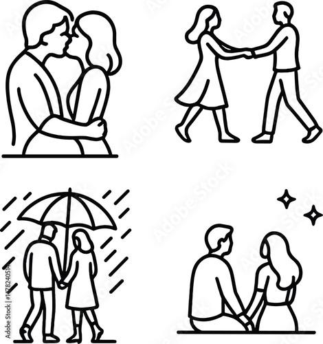 Romantic silhouettes icons set – silhouette, love and couple symbols