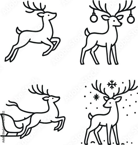 Festive deer silhouettes icons set – simple, holiday and christmas design elements
